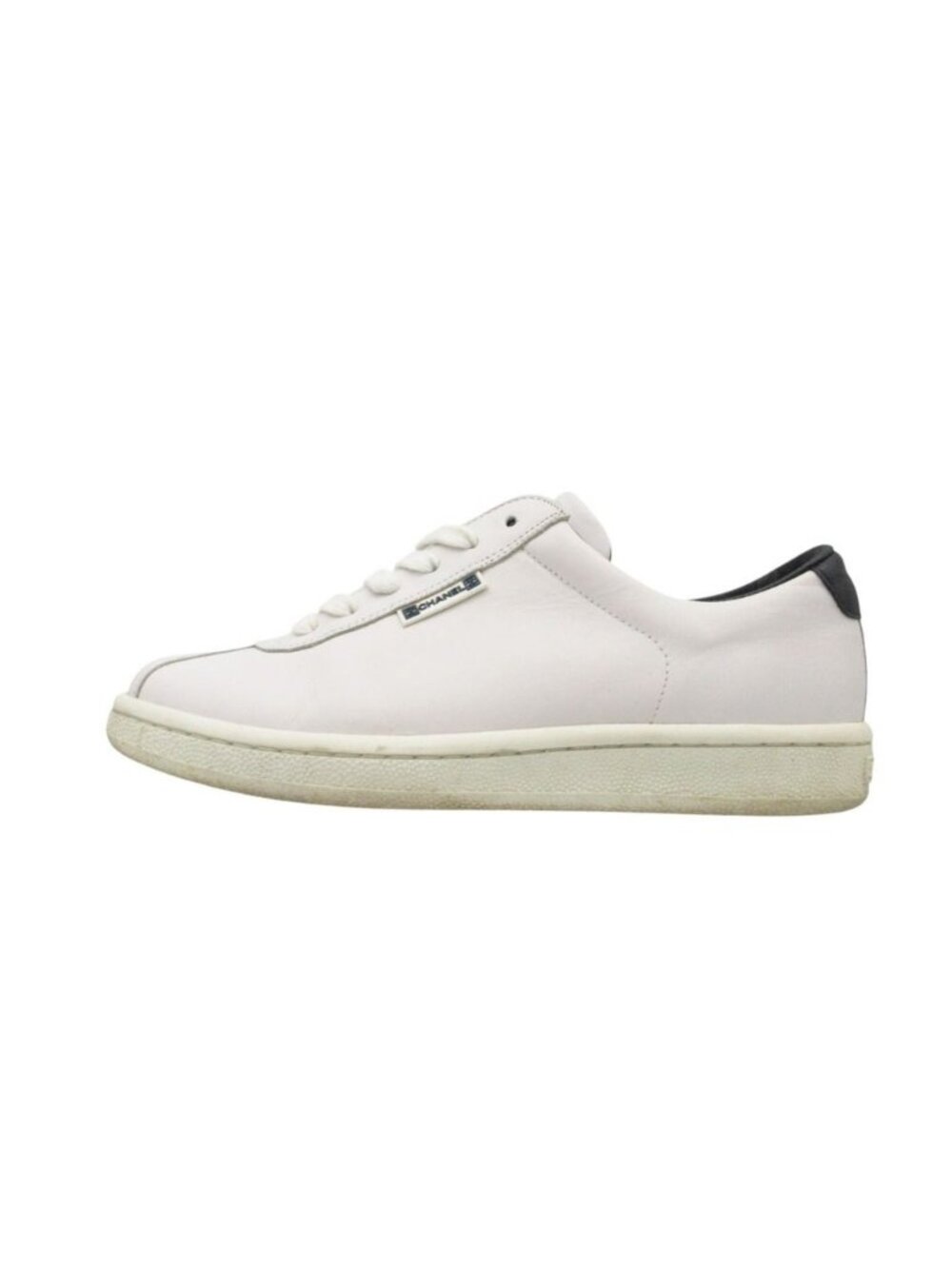 Chanel Sneakers Leather Low Cut Shoes CC Logo Rubber Patch White